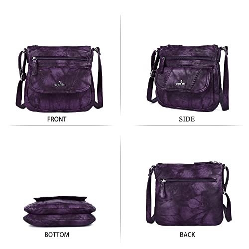 Angelkiss Small Womens Crossbody Bag Leather Shoulder Purse for Women Hobo Bag with Adjustable Shoulder Strap - color: Purple