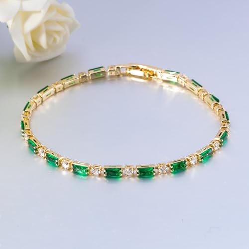 CiNily Adjustable Tennis Bracelets for Women Teen Girls Rainbow Cubic Zirconia Bracelet 14K White Gold Plated Hypoallergenic Slider Bracelet Jewelry Gift - color: Gold-Green white cz