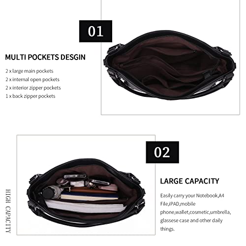 Shoulder Handbags for Women Large Soft Casual PU Leather Hobo Tote Purses - color: 01-black