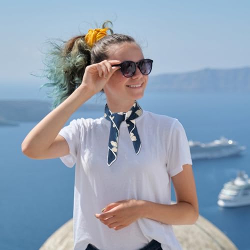 Bandanas for Women Men 21"x21" Floral Headband Scarf Versatile Hair Bandana Square Head Scarf - color: Blue Big White Flowers