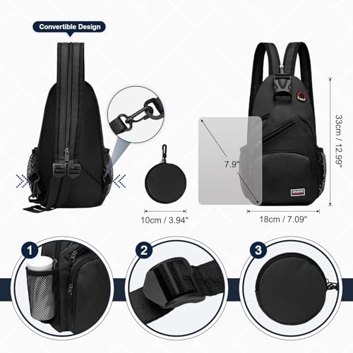 Convertible Sling Bag with Coin Pocket, 7.9" Tablet Crossbody Mini Backpack with Headphone Jack Casual Pack for Women Men Travel, Black - color: Black, size: Small