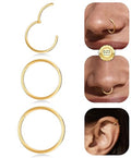Opal Nose Ring Studs Horseshoe Nose Rings Hoops Stud 316L Stainless Steel Nose Rings Round CZ Square Screw L Shaped Nose Stud Hypoallergenic Nostril Piercing Jewelry for Women Men - color: Gold/3Pcs/G23 Titanium/20G/6-8-10mm
