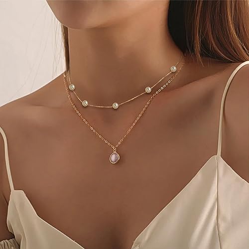 Trinckle Pearl Necklaces for Women, Gold Pearl Choker Single Pendant Necklace Layered Daisy Jewelry for Prom Birthday Gifts, Prom Wedding Strands for Bride Bridesmaids as Beach Summer Accessories - style: Gold Pearl Necklace