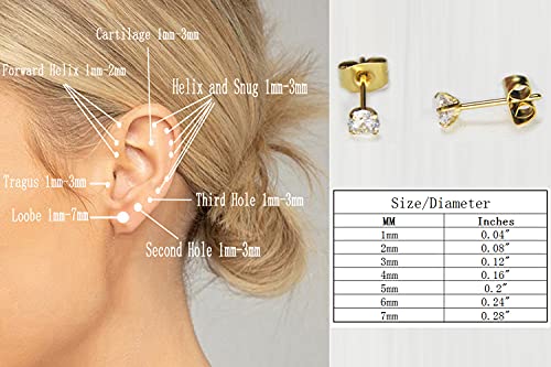 14K Gold Filled Polished Small CZ Pearl Ball Stud Earrings Set for Women Men 20G Surgical Steel Hypoallergenic Piercing Studs for Sensitive Ear, Pack of 6 Pairs - style: P : 2MM Silver Ball Set