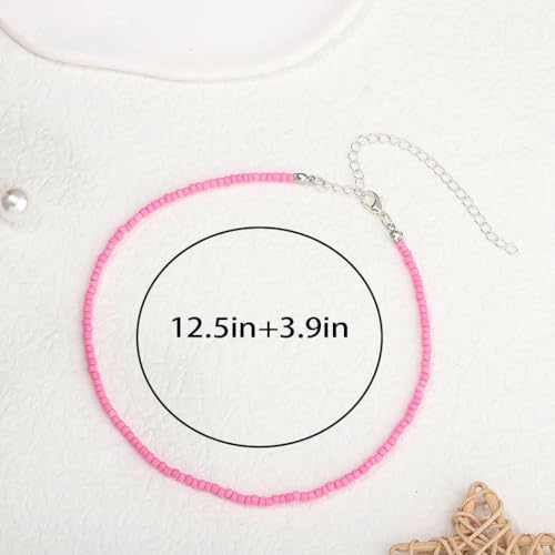 Tgirls Boho Choker Necklace Chain Rice Beaded Necklaces Seed Bead Necklace Accessory for Women - color: Pink