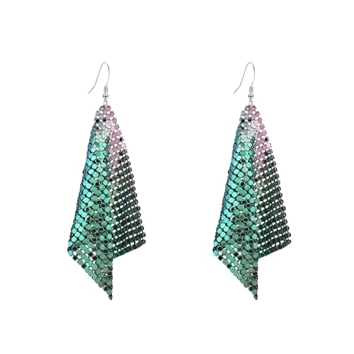 Sequin Earrings for Women Metal Mesh Grid Sequins Tassel Long Drop Dangle Earrings Trendy Charms Bridal Wedding Jewelry - color: Multi