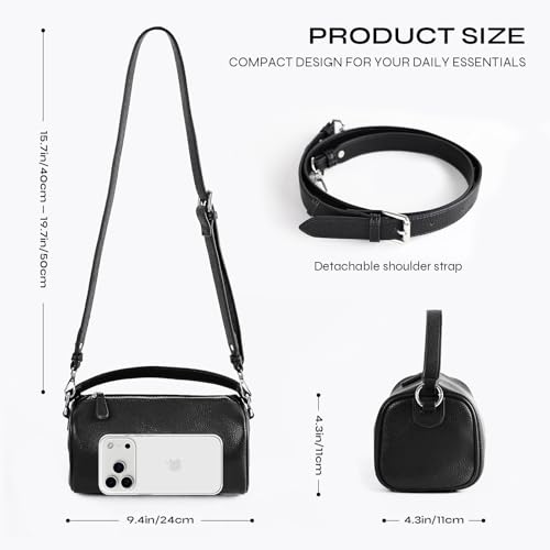 Prite Crossbody Bag for Women Vegan Leather Minimalist Cylinder Shoulder Bag with Adjustable Strap Soft Barrel Purse - color: Black