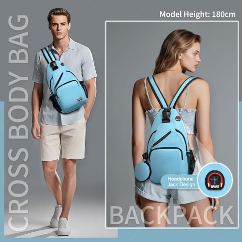Convertible Sling Bag with Coin Pocket, 11" Tablet Crossbody Mini Backpack with Headphone Jack Casual Pack for Women Men Travel, Blue - color: Blue, size: Large