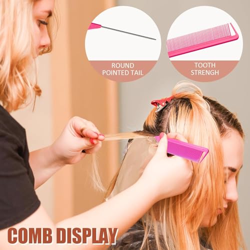 Schembo 10 Packs Rat Tail Combs Metal Pick Styling Parting Lightweight Sectioning Fine Tooth Combs with Heat Resistant Teasing Comb for Women, Men, Girls Hair Styling