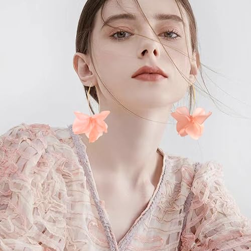 Exaggerated Bohemian Resin Rose Flower Petal Dangle Drop Earrings Long Acrylic Tiered Floral Tassel Earring for Women - color: Light Pink
