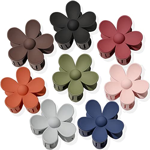 Flower Hair Clips 8PCS Large Matte Daisy Hair Claws Strong Hold Jaw Clip Large Hair Clamps for Women Thick Hair 8 Colors - color: Neutral:Khaki,Green,Orange,Dark blue,Red,Black,Pink,Grey