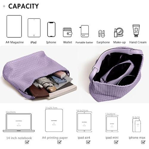 JINMANXUE Women Boston Bag, Woven Hobo Tote Handbag and Purses, Female Satchel Messenger Bags, Fashion Shoulder Crossbody Bag - color: Morning Glory Purple