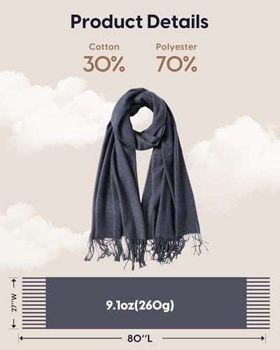 maamgic Women's Winter Scarf Soft Warm Scarf for Women Cozy Shawl Wraps for Women Lightweight Pashmina Style Wrap - color: Solid Dark Gray