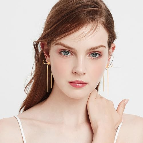 Gold Silver Bow Drop Earrings for Women Long Tassel Chain Bow Earrings Ribbon Bowknot Dangle Earrings Jewelry Gifts - color: Gold Bow A