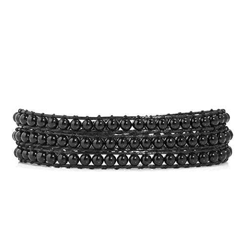 Layered Leather Handmade Bracelet Boho Bohemian Style Multilayer Crystal Glass Natural Stone Beaded Wrap Bracelets Collection for Women - style: BR571