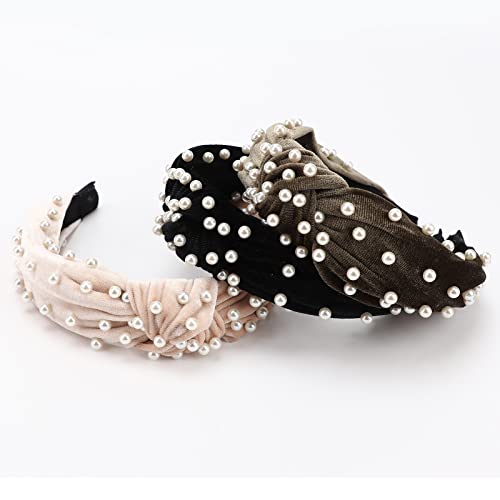 DRESHOW 8 Pack Knotted Headbands for Women Wide Turban Headband Yoga Exercise Ribbing Hair Hoop Hair Bands Accessories - color: 8 pcs: Ribbing, Pearl, Leopard Print B