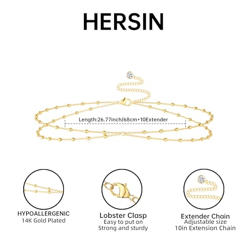 HERSIN Waist Chain for Women, 14k Gold/Silver Plated Dainty Waist Chain Cute Body Chain Gold Chain Belt for Womens Belly Chain Beach Accessories for Womens Summer Jewelry for Women Gifts - style: bead-GD