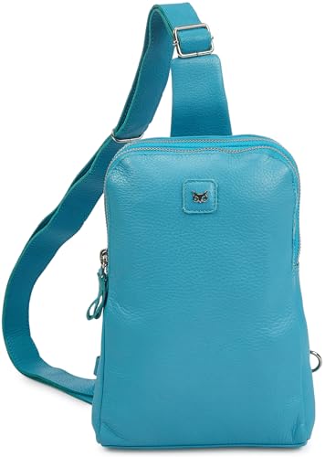 Leather Sling Bag for Women Genuine Crossbody Purse Small Trendy Cross Over Chest with Phone and Credit Card Slots (Air Blue Nappa) - color: Air Blue Nappa