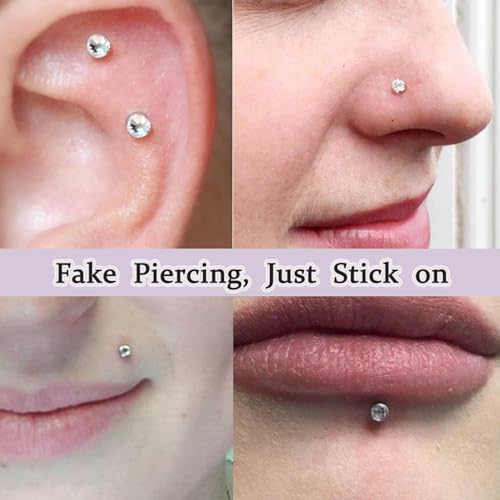 MODRSA Fake Nose Stud Fake Nose Ring Stud Fake Nose Piercing Fake Lip Ring Fake Earrings Stud Silver Gold Fake Cartilage Helix Earring Clip on Earring Hoop Fake Eyebrow Ring Fake Bridge Piercing - color: D1-stick on rhinestone
