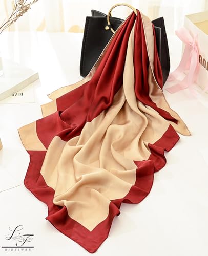 Hioyiwse Head Scarf For Women Hair Bandana 35" Large Square Satin Wrap Sleeping Neck Silk Satin Hair Scarves Lightweight - color: F32-black Red（35*35inch）