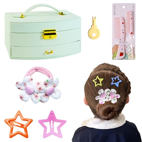 252 Pcs Hair Accessories for Girls Jewlry Box, Back to School Hair Accessory Gift Hair Stuff Storage including Hair Clip,Hair Barrettes,Hair Ties,Hair Bows for Little One Teen Age 3-12 (LIGHT GREEN) - color: LIGHT GREEN