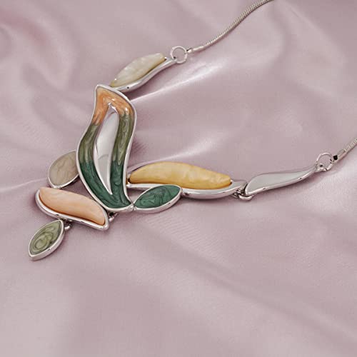 Vintage Chunky Statement Jewelry Set Retro Leaf Floral Geometric Bohemian Boho Bib Necklace Earring Set Fashion Costume Jewelry for Women Girls Wedding Party Prom Unique Gift - style: leaf wave-green yellow