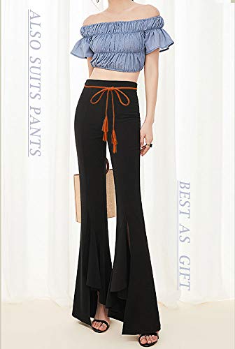 TeeYee Women Girls Multi Colors Braided Waist Tie Belt/Rope/Chain with Tassel Fringe Wrap Cloth Belts for Ladies Dress Pants - color: Orange