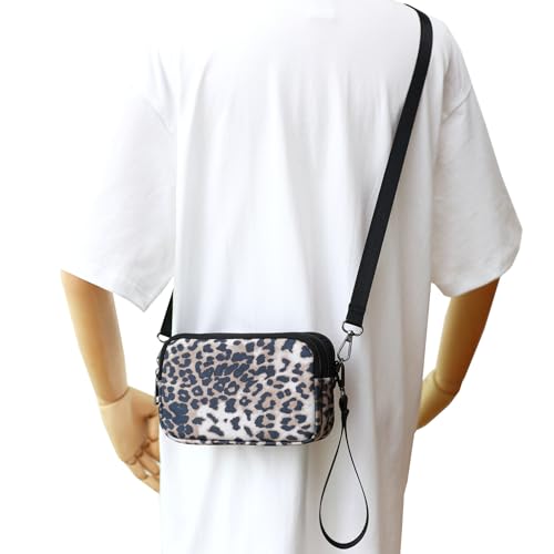 Small Wristlet Wallet for Women, 3-Zip Crossbody Phone Purse - color: Whitemesh-d-leopard/Polyester
