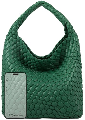 Woven Purses Bag for Women, Vegan Leather Handwoven Bags with Mini Handmade Purse - color: Forest Green