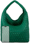 Woven Purses Bag for Women, Vegan Leather Handwoven Bags with Mini Handmade Purse - color: Forest Green