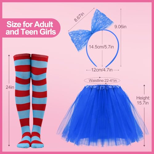 Women Tutu Costume Accessories Set, Striped Knee Socks Tutu Skirt Sunglasses and Bow Headband Colorful Party Favors - color: Dark Blue