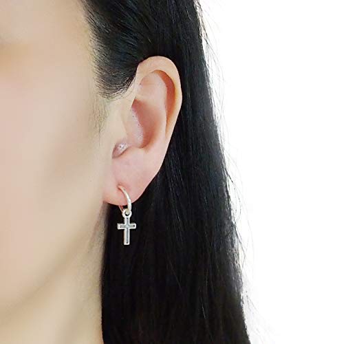 Silver Small for Women Comfortable Plastic Invisible Clip On Hoop Earrings Men Fake Nose Ring Faux Lip Septum Ring Fake Cartilage Earrings 12 mm Spike Cross Feather 15mm Unisex Gold Non Piercing Lobes - color: Small Cross