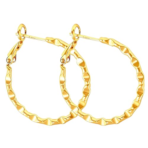 ToHeart Gold Hoop Earrings for Women Twist Hoop Earrings Gold Plated - style: Hoop Earrings M