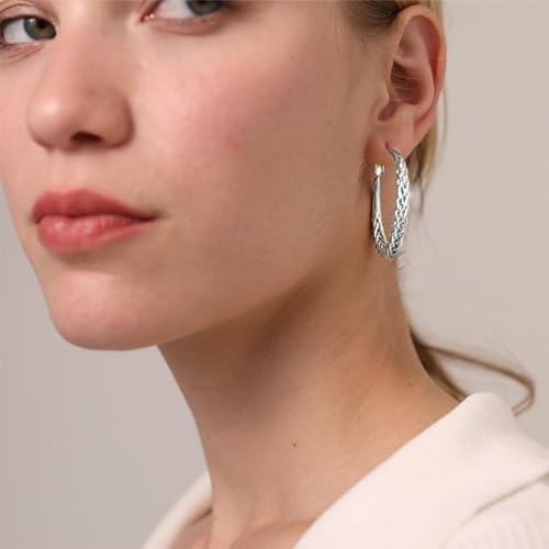 Senteria Silver Hoop Earrings for Women Hypoallergenic 925 Sterling Silver Post Hoop Earrings Lightweight Large Hoops Earring Thick Twisted Silver Hoops 30/40/50MM - color: 50MM Silver