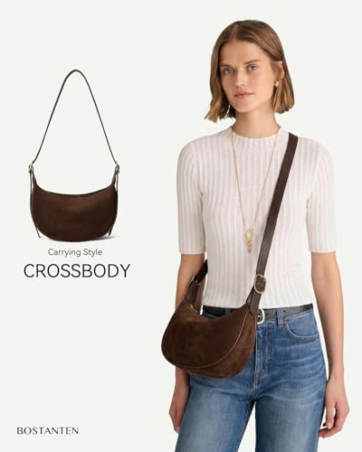 BOSTANTEN Purses for Women Crescent Crossbody Bag Vegan Leather Shoulder Hobo Handbag Adjustable Strap - color: Regular Suede Coffee