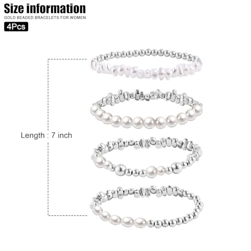 VIBILIA Gold Beaded Bracelets Set for Women 14K Gold Plated Dainty Pearl Cross Bracelet Stack Stretch Bracelet Set Fashion Accessories Gifts - color: 4P-#02-BK-Silver