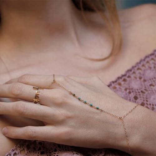 choice of all Hand Chain Bracelet Gold Finger Ring Bracelet Hand Chain for Women Trendy Birthday Jewelry Gifts - color: B9:Turquoise ring bracelet