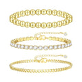 Gold Bracelets for Women, 14k Gold Plated Hand Chain Bracelet, 2 Pcs Ring Bracelets for Women Trendy Dainty Cubic Zirconia Bracelet Ring Bracelet Hand Jewelry Adjustable 6.3'+2' - style: CZ+bead -2