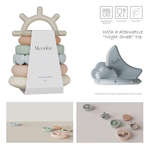 Moonkie Stacks of Circles Soft Teething Toy | Educational Learning Baby Toy | Stacking Ring Toys for Babies Boy and Girl | 7 Piece Teethers Set (Nature) - color: Nature
