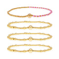 Gold Beaded Stackable Friendship Bracelets Set for Women, Handmade Boho Stretch Summer Jewelry Gift. - color: gold fuchsia