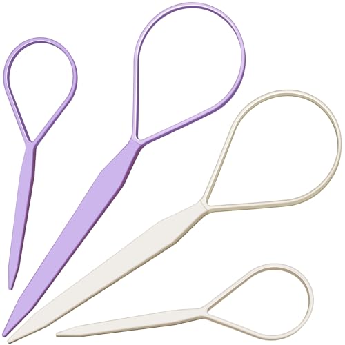 Teenitor 4pcs Pony Tail Hair Tools: 2 Pairs Pony Styling Loop, Pull Through & French Braiding Accessories for Women & Girls - Light Purple/White - color: Light Purple/White