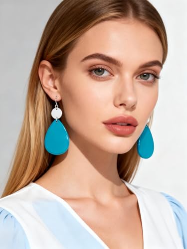 Elisheva Bohemian Lightweight Mother of Pearl Shell Drop Dangle Earrings for Women, Boho Chic Hippie Waterdrop Statement Jewelry Gift - color: teal green