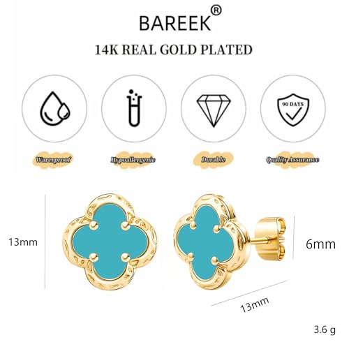 Elegant Black Onyx Clover Stud Earrings, 14K Gold Plated Four Leaf Hypoallergeinc Stud Stainless Steel Flower Earring Lucky Simple Jewelry Gift for Women Shiny Multiple Onyx Colors - color: Light Blue Clover Stud Earrings