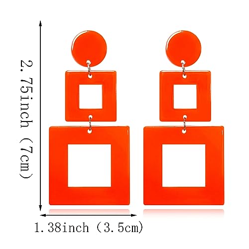 ANXIN STORE Boho Minimalist Multicolor Acrylic Geometric Square Hollow Pendant Neon Nightclub Earrings Vintage 80s 90s Party Accessories Womens - color: F Orange Hollow Earring