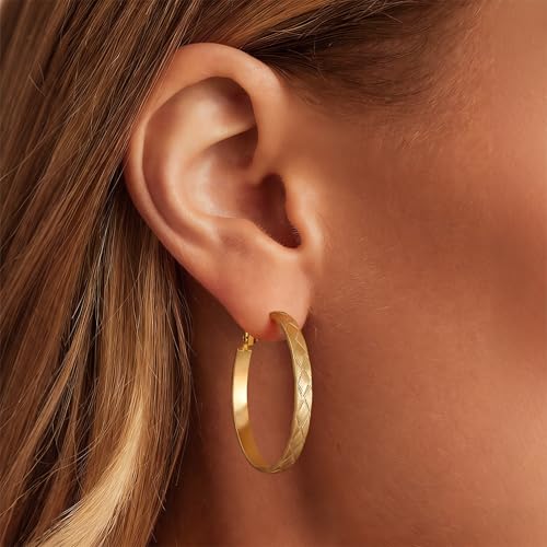 Gold Hoop Earrings for Women 14K Gold Plated Hoop Earrings Set, Large Medium Small Hoop Earrings Lightweight Hypoallergenic Huggie Statement Jewelry Gift for Women - color: Gold-D