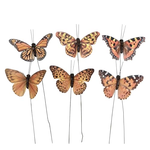 Berfutall-Artificial Feather 3D Butterfly Party Decorations Set of 12 with Wire 6 Color Ornaments for Christmas Tree… - color: B Wire
