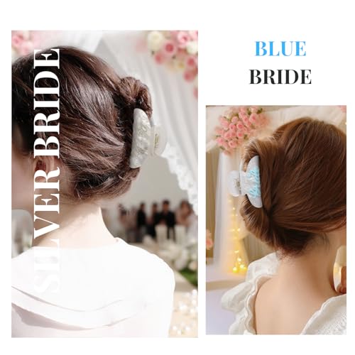 2PCS Bride Hair Clips for Women – Blue Letter Hair Accessories with Rhinestone, Bachelorette Party Bridal Shower Gifts, Trendy Handmade Look Unique Wedding Claw Clips - color: Bride Pink and White