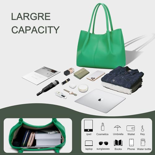 KKXIU Tote Bag for Women Vegan Leather Shoulder Purse Large Capacity Travel Bag - color: Green