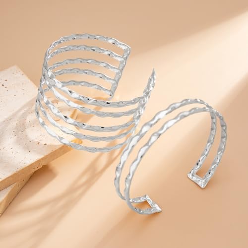 Arm Cuff for Women Gold Upper Arm Bracelet Minimalist Adjustable Cuffs Bangle Punk Dress Jewelry - style: Silver C