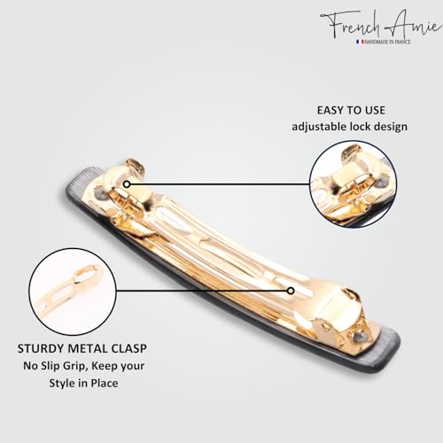 French Amie Small 2 1/4 inch Celluloid Handmade Hair Barrette No Slip Grip Durable Styling Women Hair Accessories Hair Clip for Girls, Made in France(Metallic Grey) - color: Metallic Grey